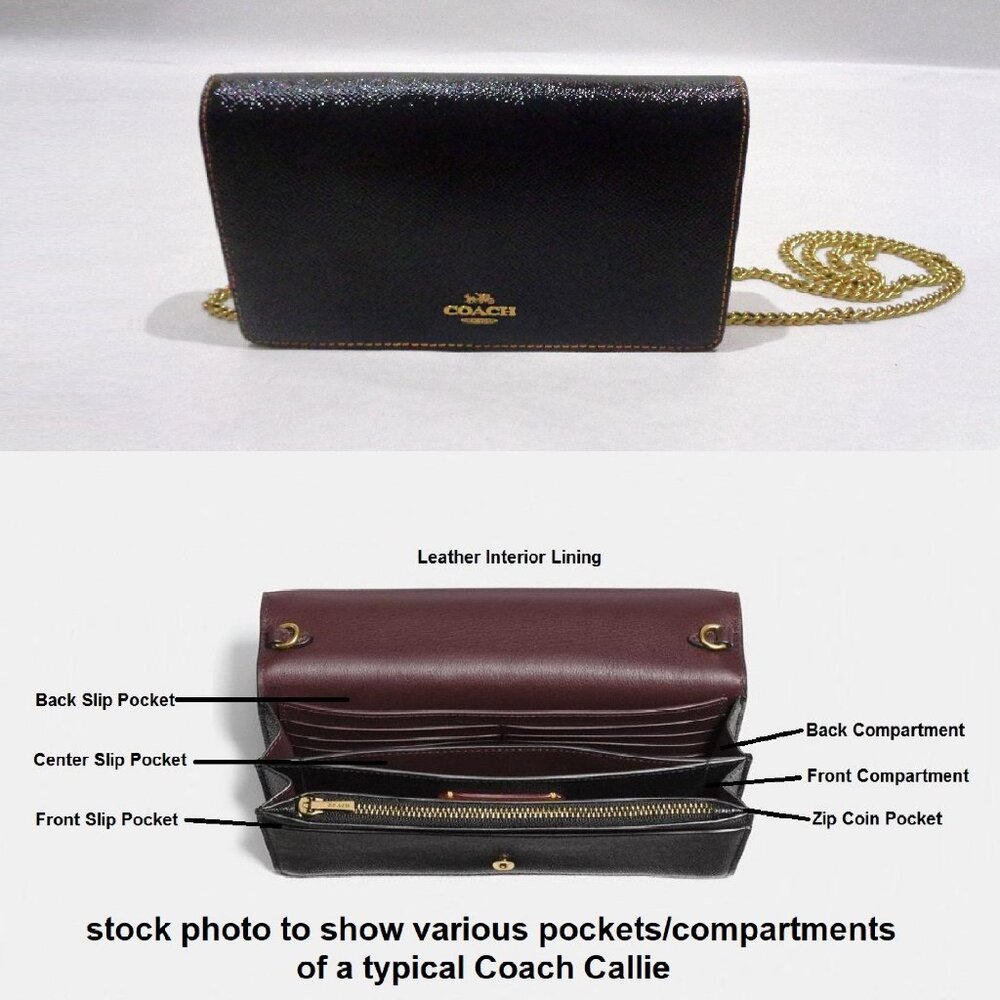 Coach 1941 Black Leather Foldover Chain Crossbody Shoulder Purse Wallet Hand Bag